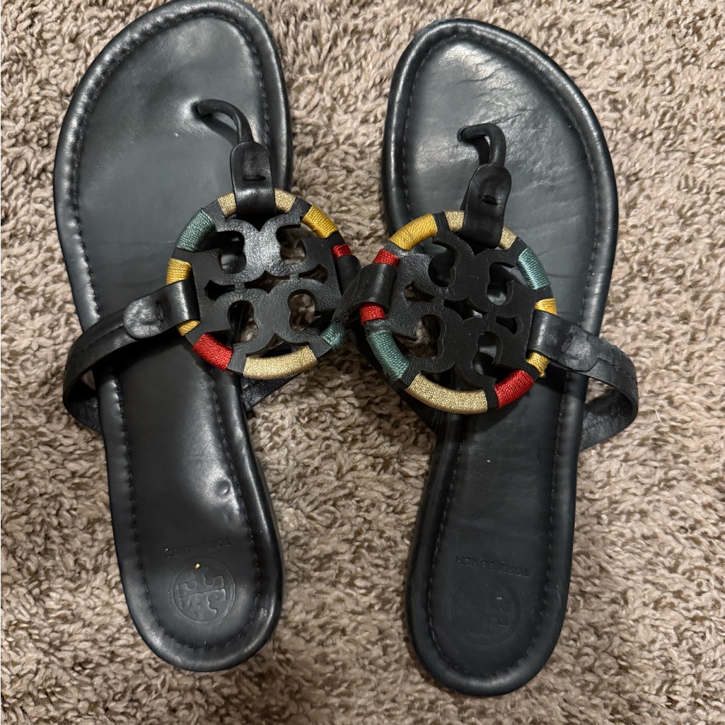 Tory Burch Black Sandals With Colorful Accents